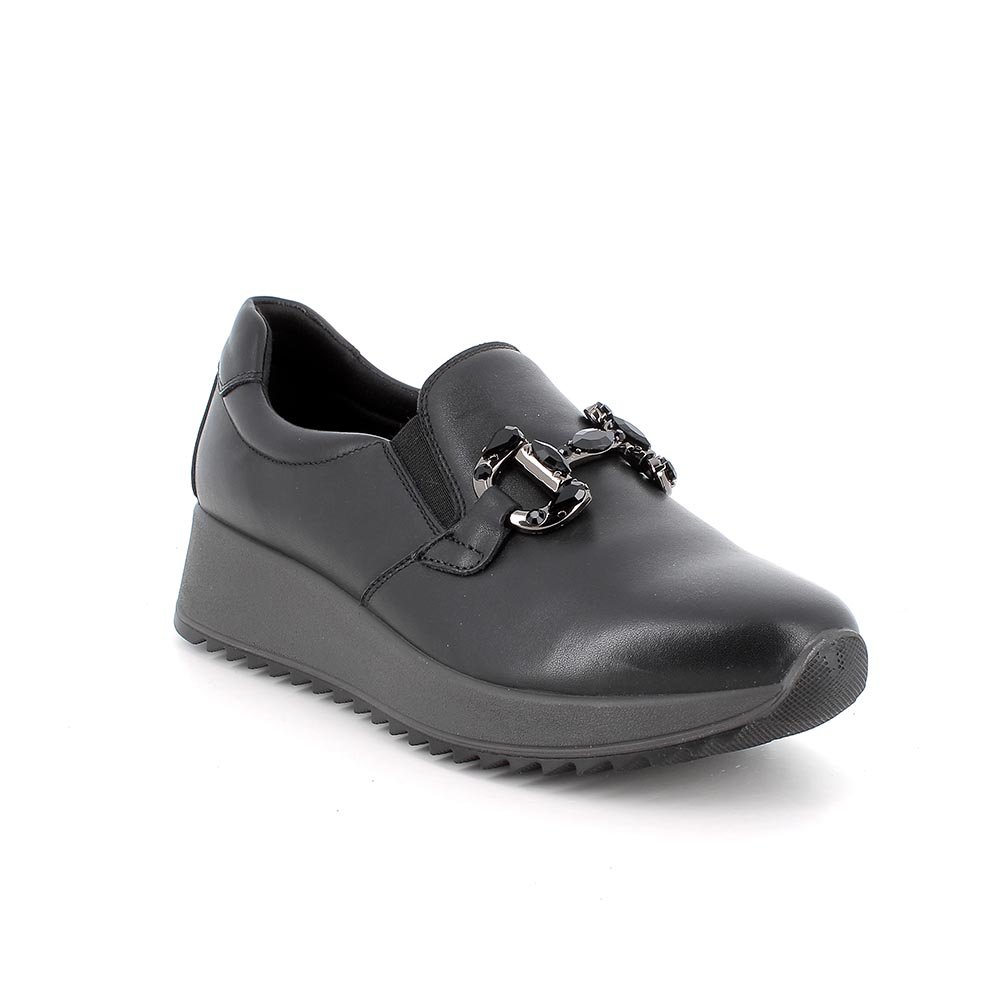 Slip-on donna Enval Soft in pelle nero con catena pietre modello 8779111