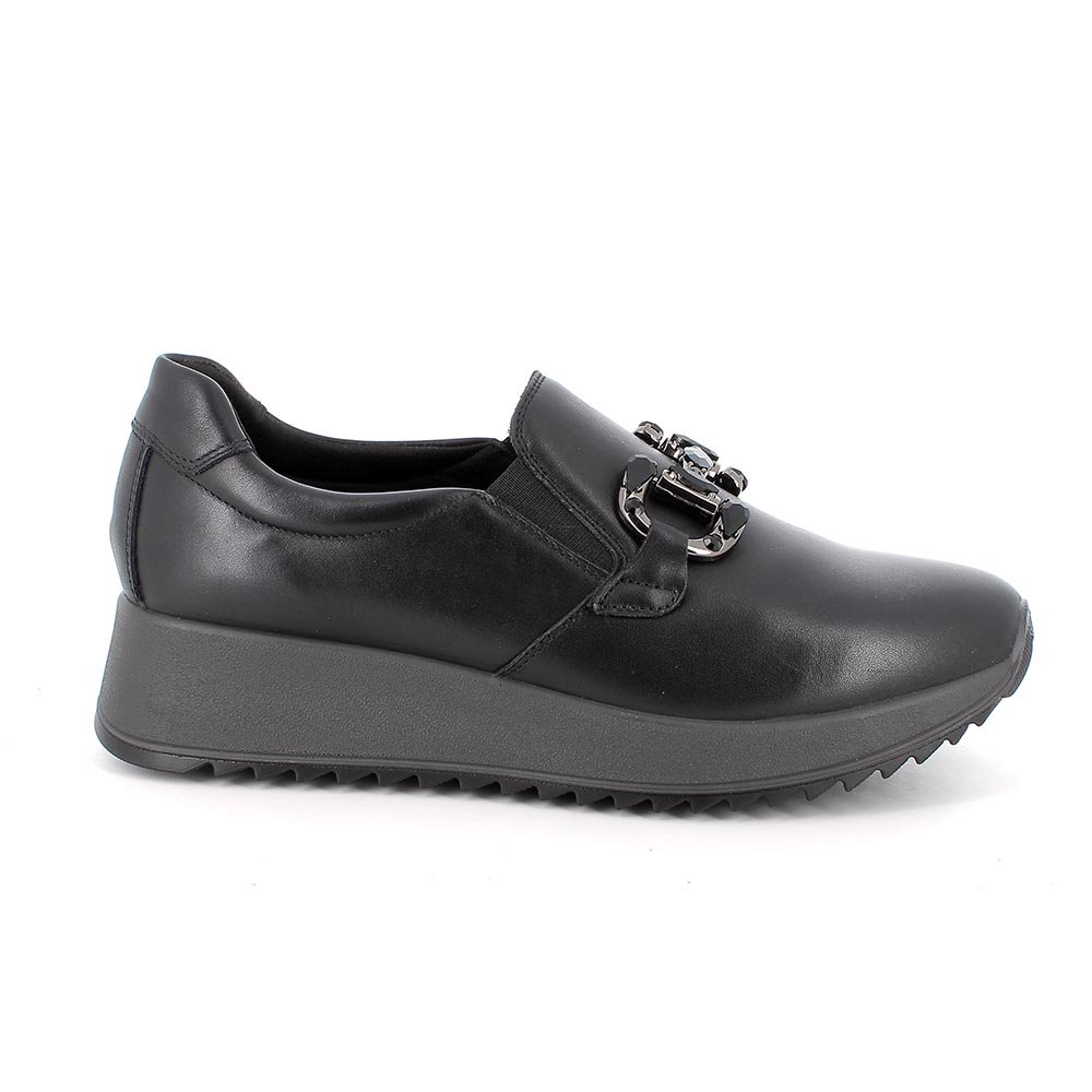 Slip-on donna Enval Soft in pelle nero con catena pietre modello 8779111 - immagine 2