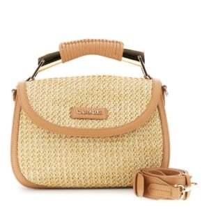 BORSA A MANO CON PATTINA EFFETTO RAFFIA RIFINITURE CUOIO  CAFE'NOIR YC1011